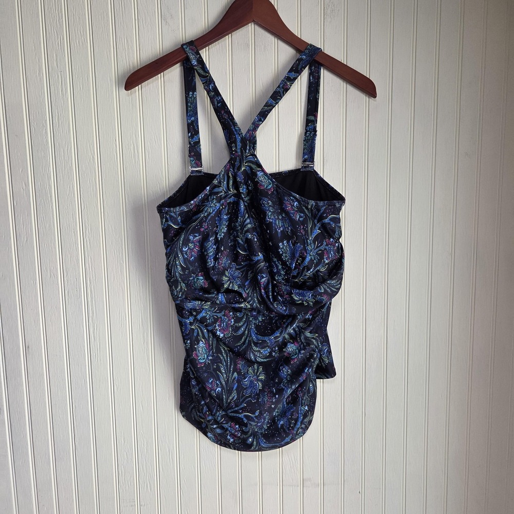 Firpearl Tankini Swim Top Womens 18 Plus Blue Paisley Adjustable Strap Lined‎